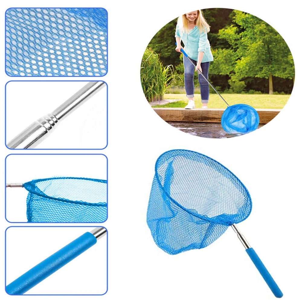 filet piscine bleu maille fine poignée souple moderne nettoyage extérieur enfants transparent acier inoxydable