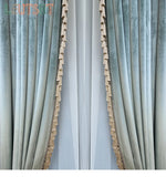 rideau velours bleu clair classique franges beige maison