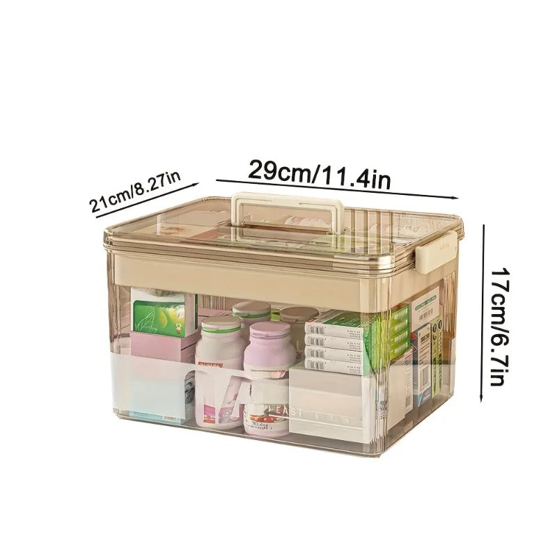 boîte rangement transparente poignée compartiments divisés organisateur médicaments maison plastique