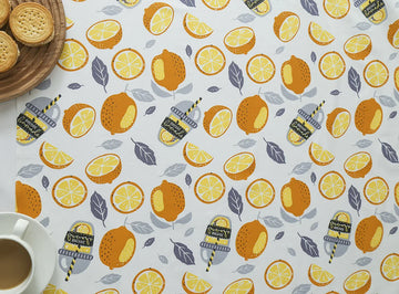 tissu coton imprimé citrons jaune gris moderne patchwork couture bricolage serviettes graphique ecofriendly
