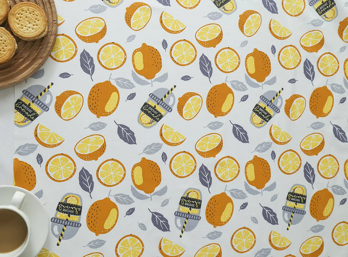 tissu coton imprimé citrons jaune gris moderne patchwork couture bricolage serviettes graphique ecofriendly