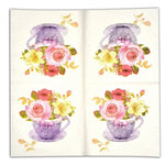 serviettes papier bouquet fleurs tasse vintage blanc rose violet jaune vert mariage festive