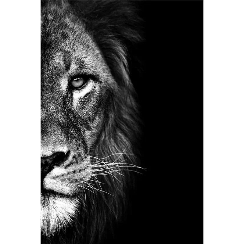 affiche portrait lion réaliste cadre doré décoration murale salon moderne toile marron