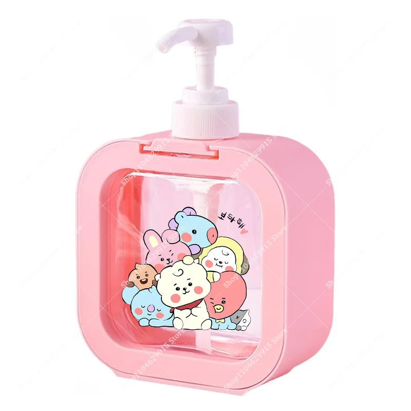 distributeur savon liquide pompe plastique rose transparent personnage animé mignon bouteille shampoing mains cadeau