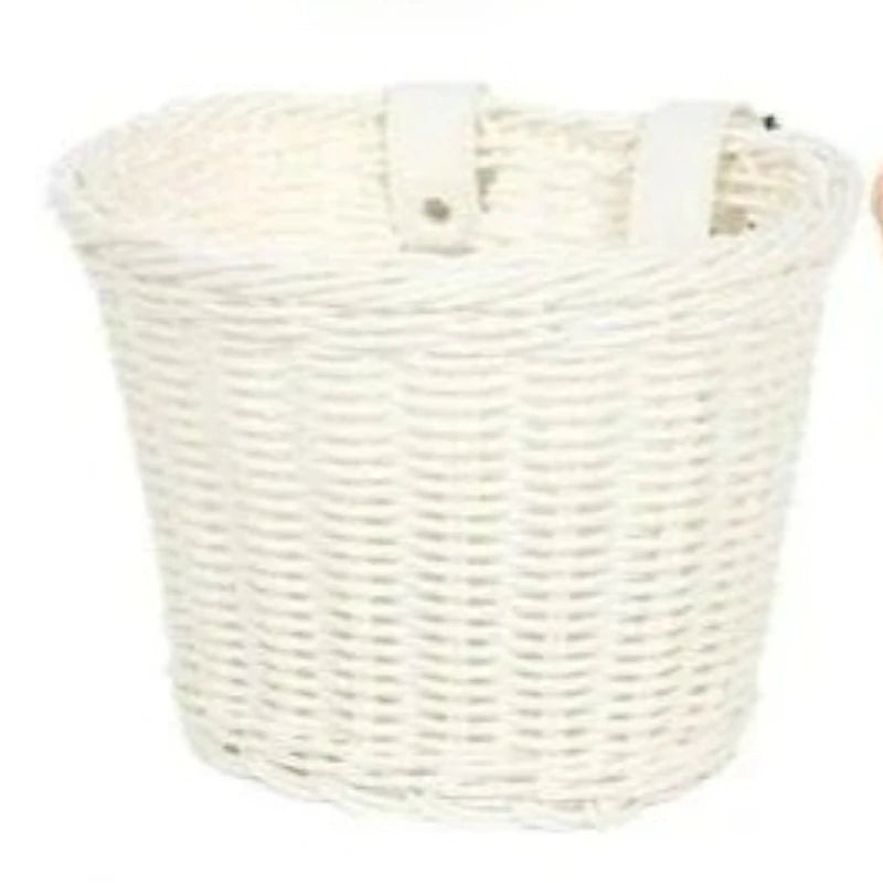 panier vélo tressé marron rose blanc traditionnel clips métalliques 18x14x12cm