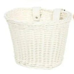 panier vélo tressé marron rose blanc traditionnel clips métalliques 18x14x12cm
