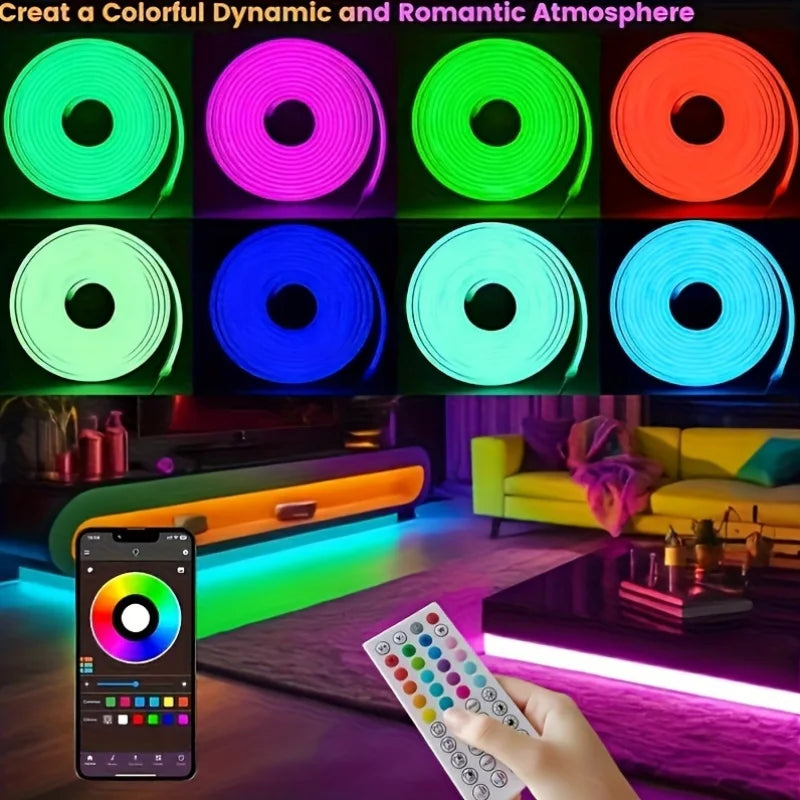 ruban led néon multicolore rayures horizontales moderne 24v rgb 10m 20m 30m télécommande bluetooth