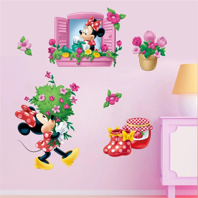 autocollant mural mickey minnie mouse dessin animé décoration chambre enfant sticker mur décoratif pvc