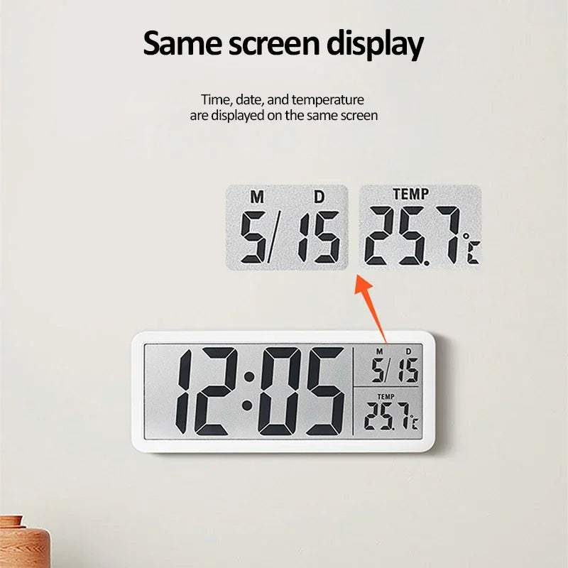horloge murale numérique moderne horloge digitale affichage température date noir blanc minimaliste
