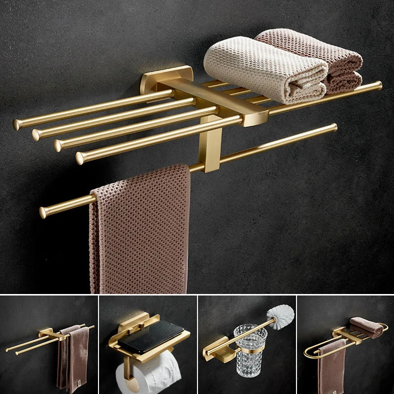 porte serviettes moderne élégants finition brossée or gris métallisé salle bain accessoire quincaillerie fixations