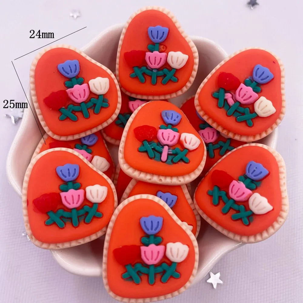 peinture résine kawaii biscuits décorés fleurs stylisées couleurs vives décorative enfantine bricolage scrapbooking