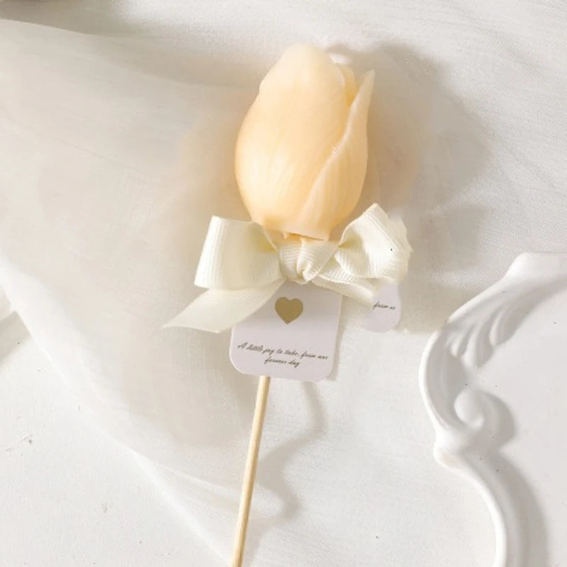 bougies parfumées forme tulipe motif floral 3d bouquet fleurs artificielles violet rose blanc