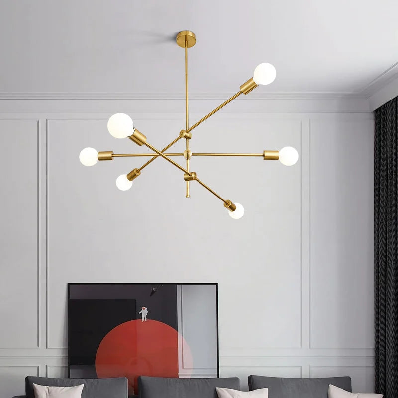 chandelier moderne or noir led suspension salon cuisine industrielle minimaliste