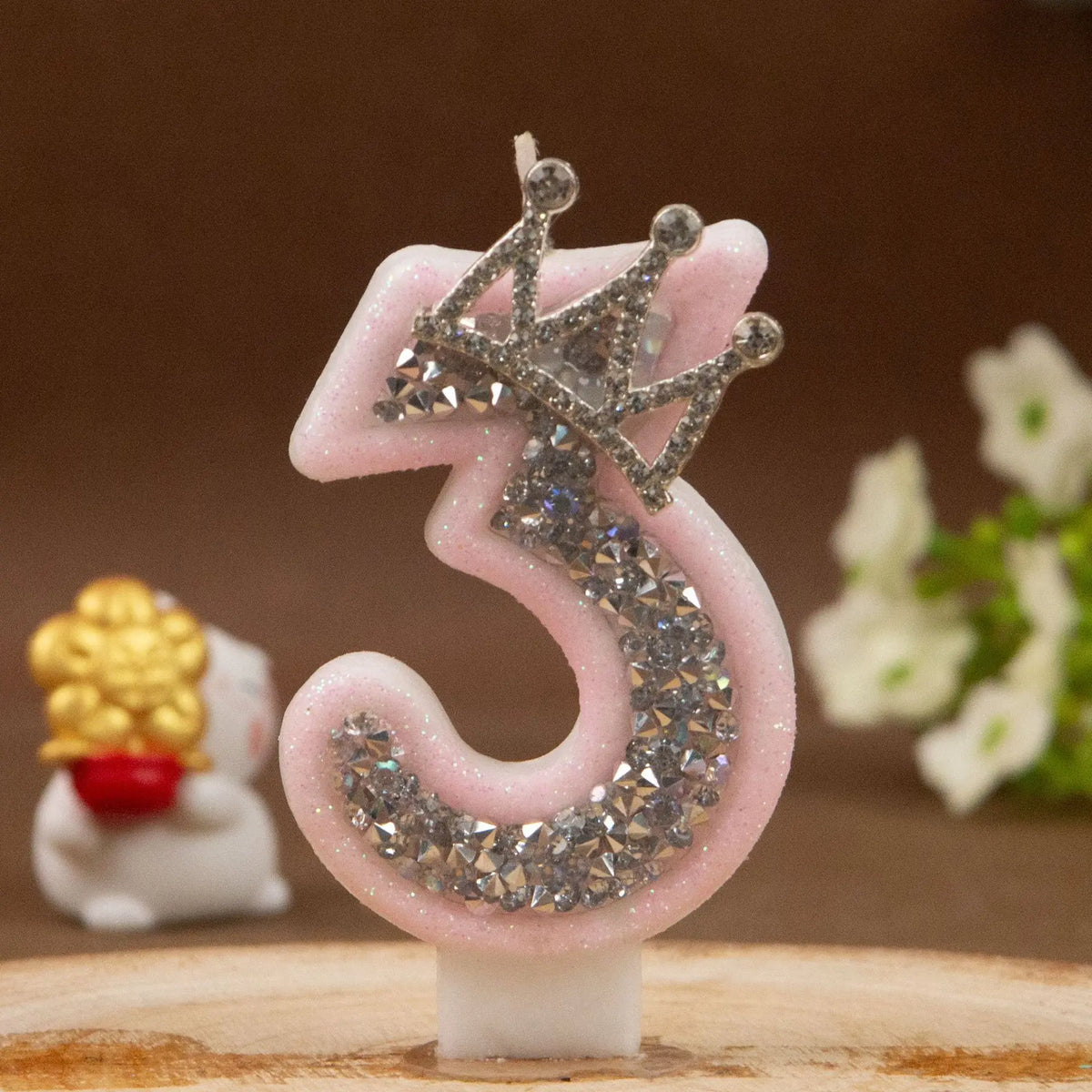 bougies chiffres rose pâle strass argenté décoratives anniversaire princesse couronne festive création