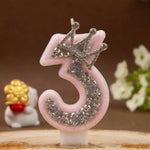 bougies chiffres rose pâle strass argenté décoratives anniversaire princesse couronne festive création