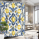 rideau douche moderne feuilles citrons blanc jaune bleu polyester facile nettoyer opale métalliques