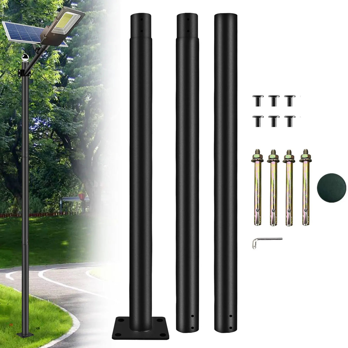 poteau lumineux solaire moderne noir lisse 3m vis clé molette