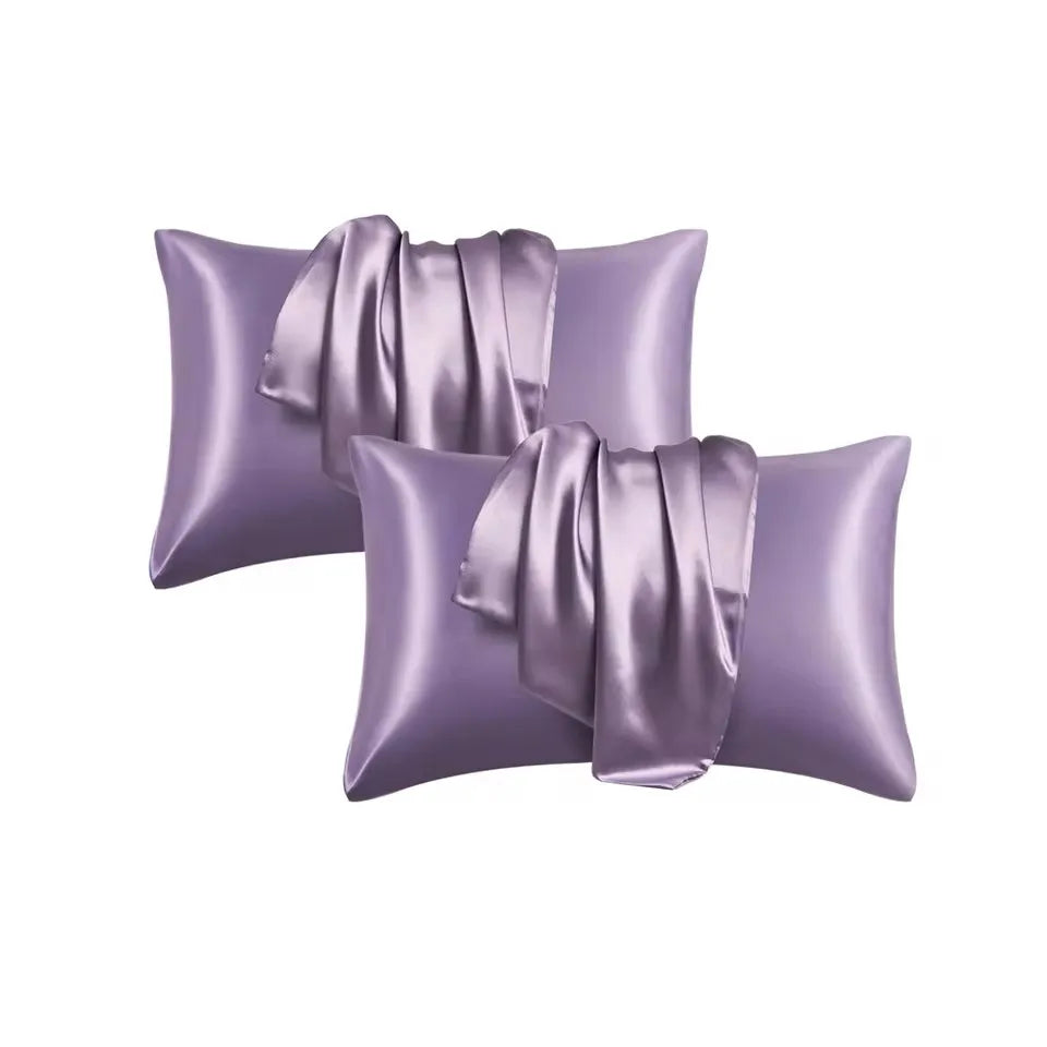 protège oreiller satin violet rose noir champagne moderne doux lit coton polyester