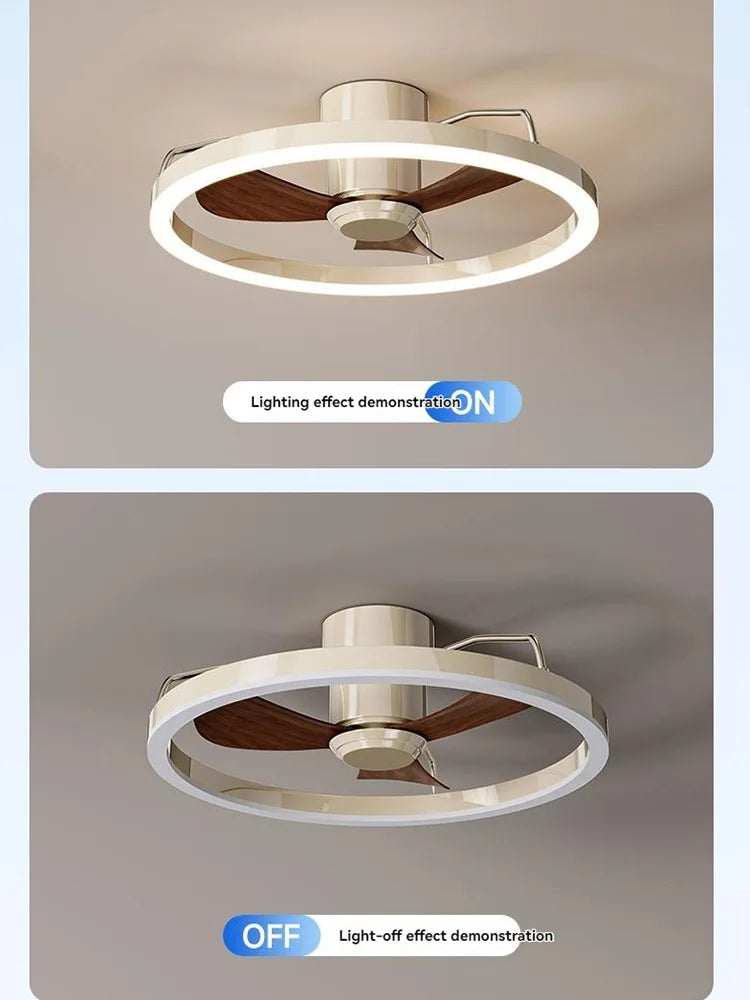 ventilateur blanc noyer moderne led télécommande lumière chaude chambre restaurant