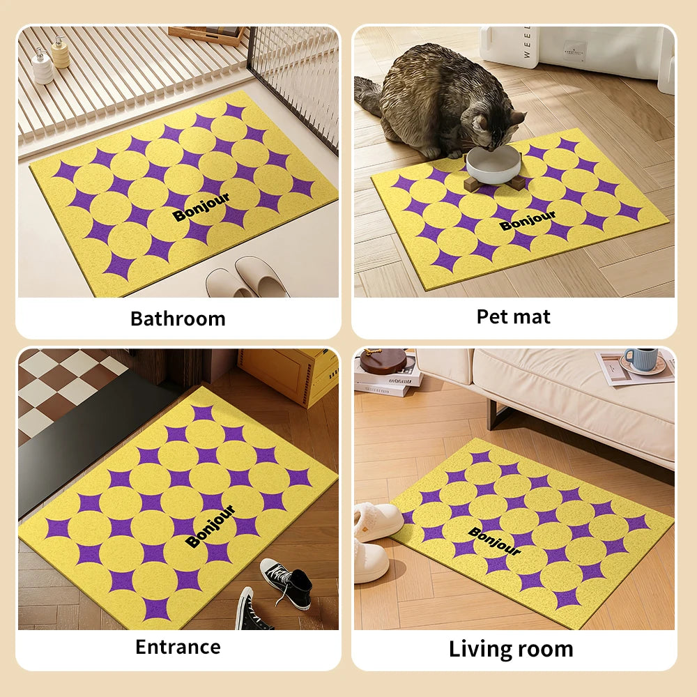 tapis moderne antidérapant géométrique jaune violet sol extérieur légèrement rugueux adhésif
