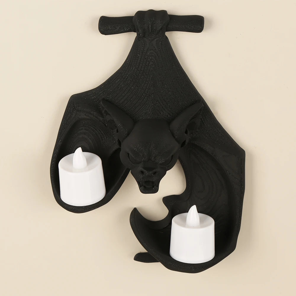 décoration murale gothique support bougie chauve souris noir texture peau