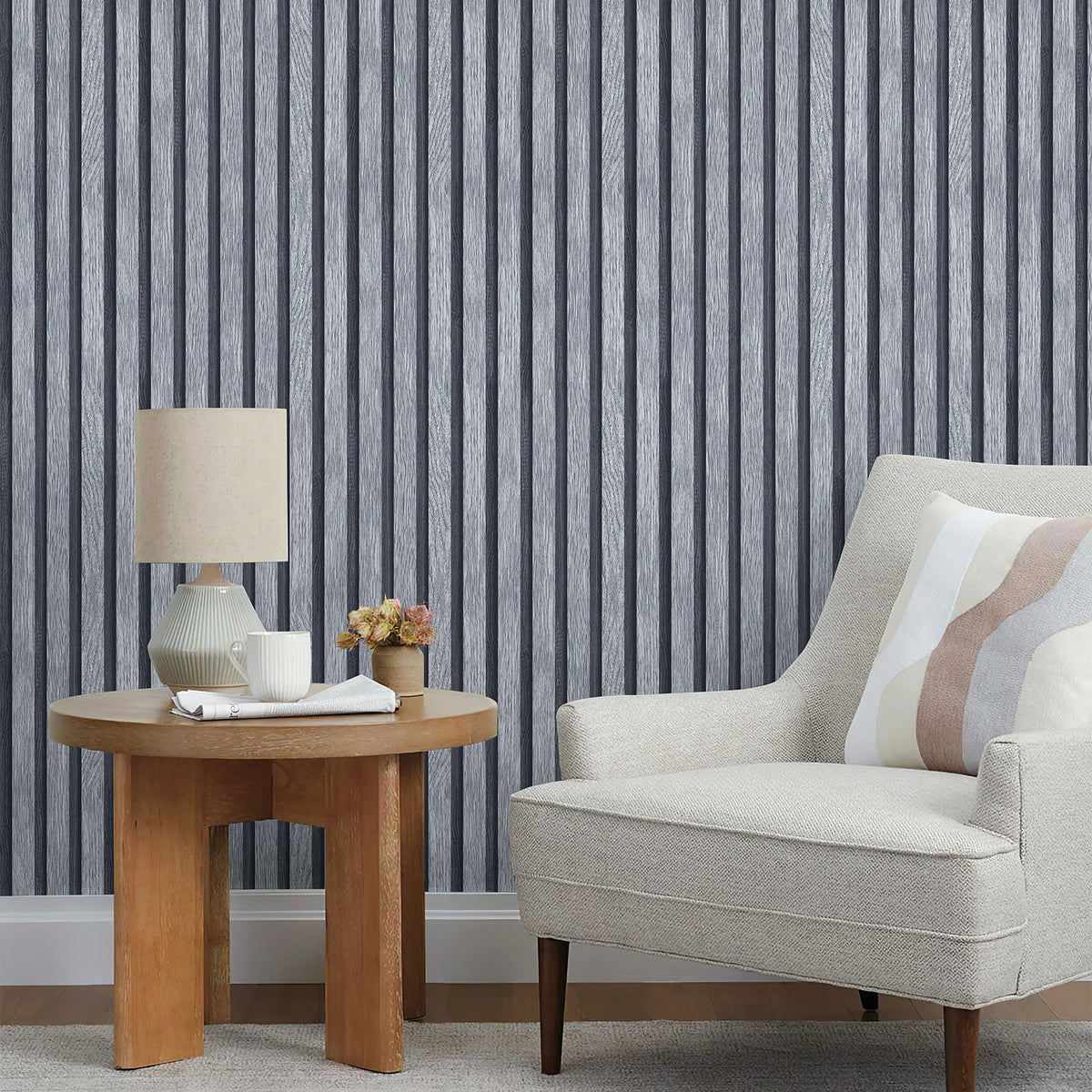 papier peint autoadhésif effet rayures verticales gris bleu marine moderne résistant humidité salon chambre