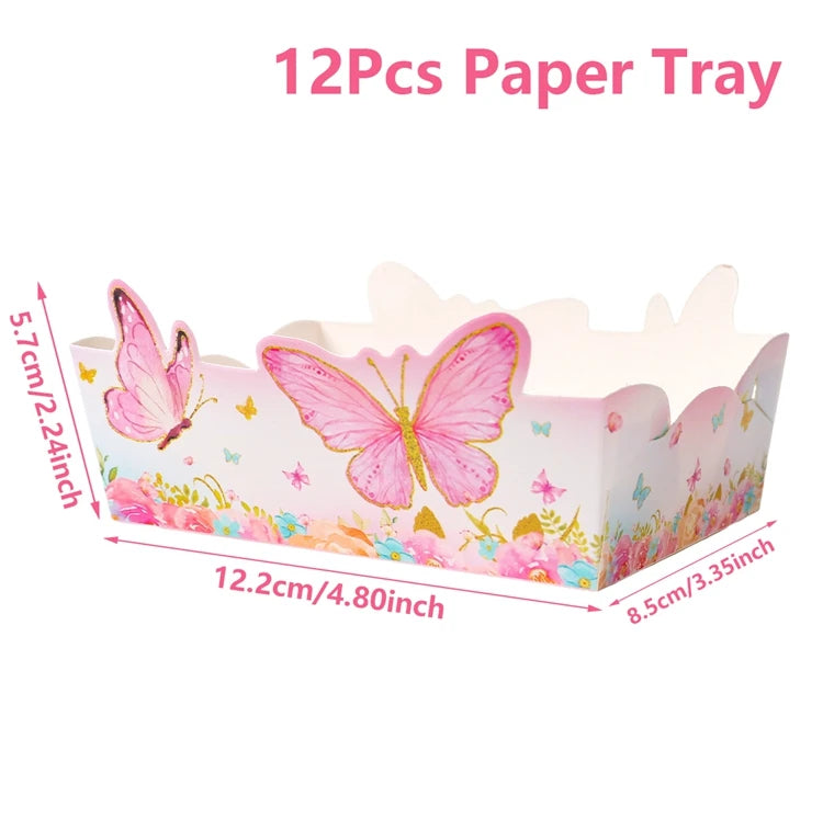boîtes pop corn décoratives papillons rose violet doré fête anniversaire mariage baptême fille