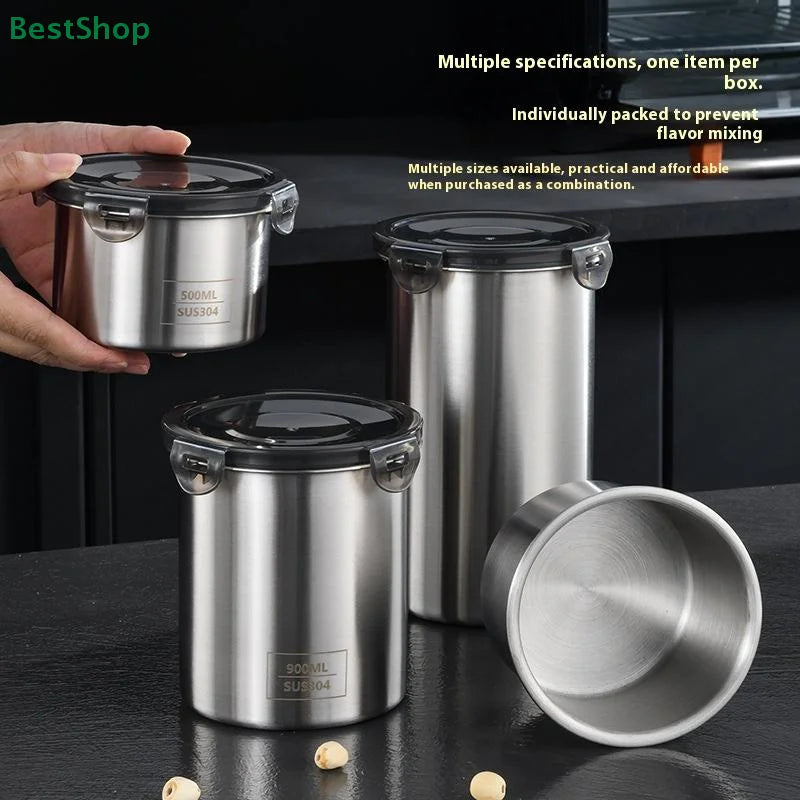 boîtes hermétiques acier inoxydable clips plastique noir aliments grains épices moderne minimaliste