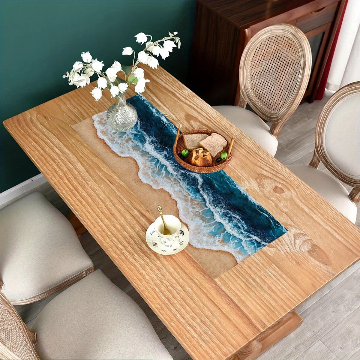 nappes polyester chemins table motif vague mer décoratives marin bohème aspect texturé semi transparent