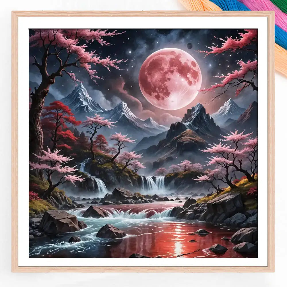 broderie artisanale paysage nocturne multicolore toile imprimée classique 34x40cm instructions aiguilles fils