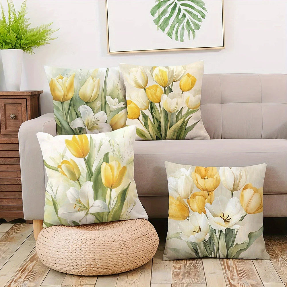 housse coussin motif floral moderne multicolore tulipes lis 45x45cm 60x60cmversible déco chambre canapé voiture