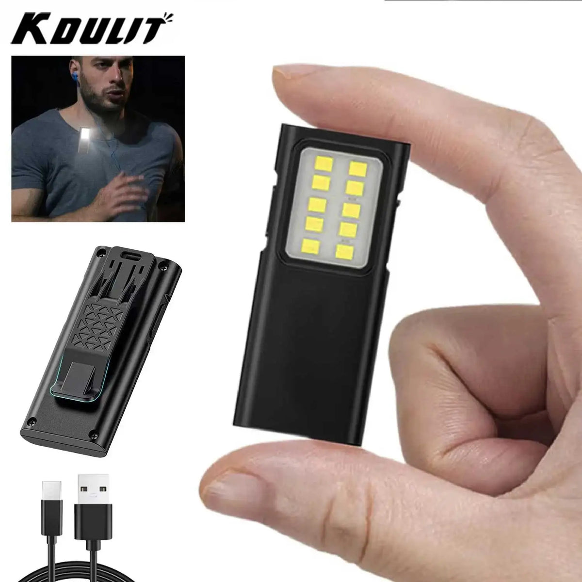 lampe poche rechargeable led portable clip noir cordon usb camping travail moderne