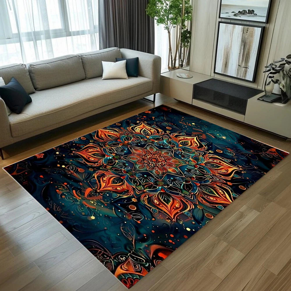 tapis mandala bohème décoratif motif floral coloré antidérapant salon chambre moderne intérieur maison