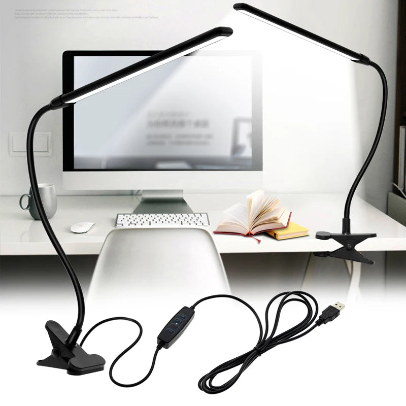 lampe flexible led noir pince usb 10 niveaux luminosité moderne adjustable interrupteur