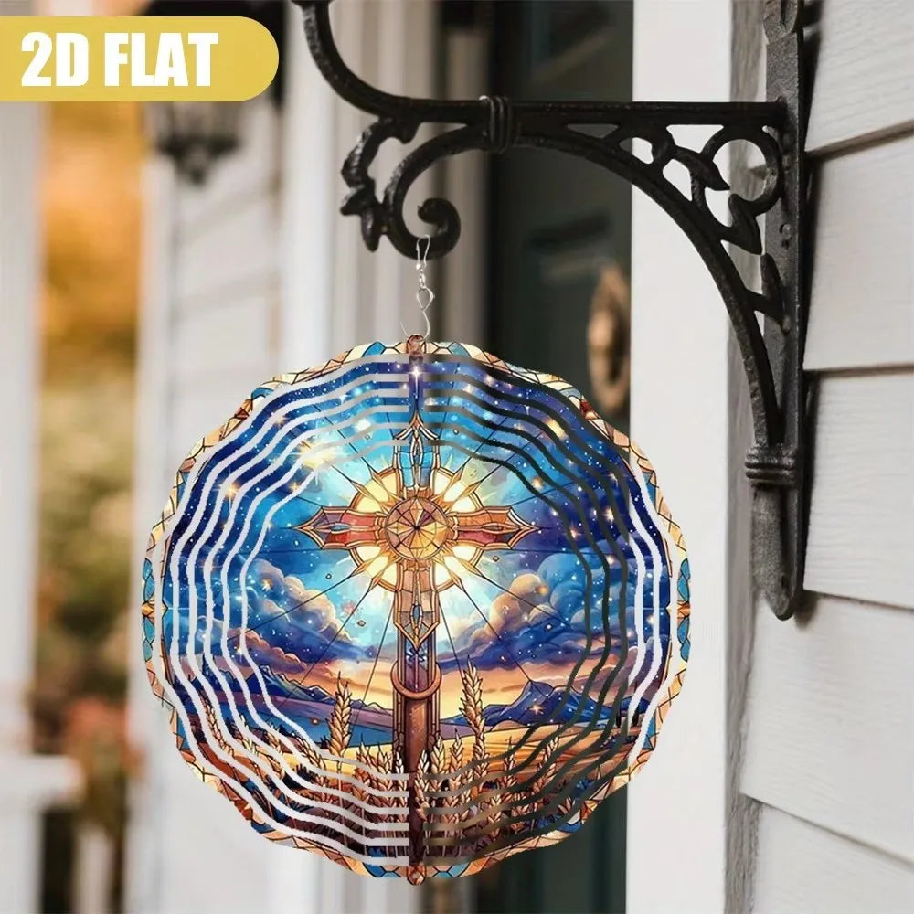 Décoration extérieure spinner métallique multicolore floral artisanal diamètre 25cm jardin balcon