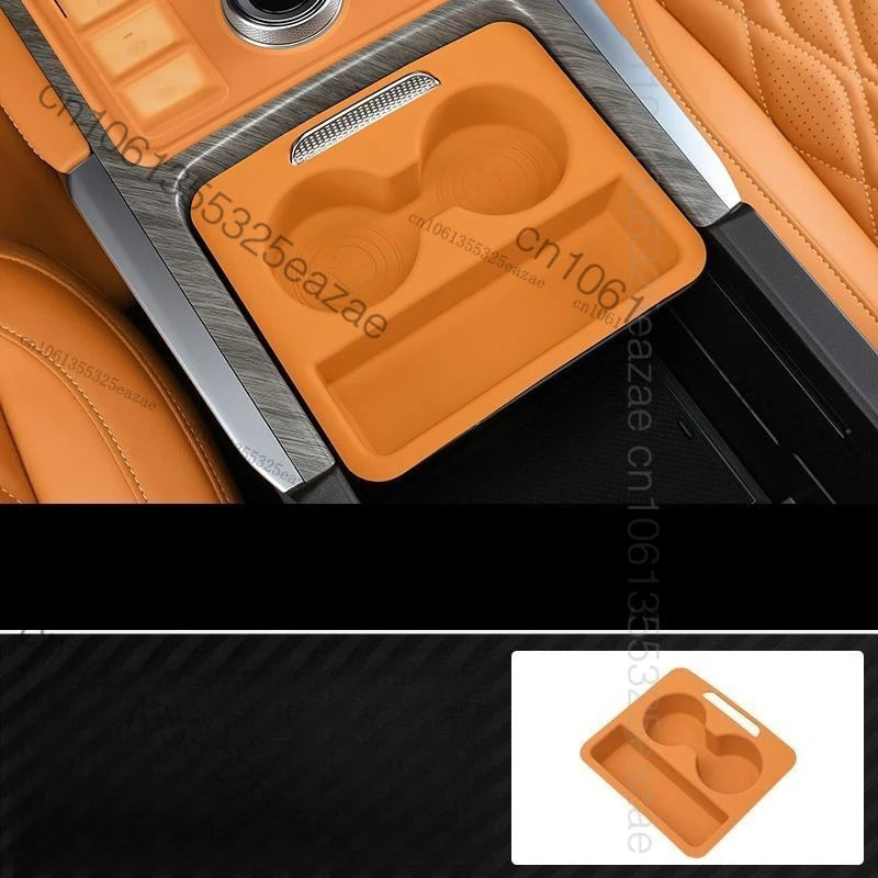 organisateur rangement voiture orange texture cuir moderne adhésif compartiments tasses objets smartphone