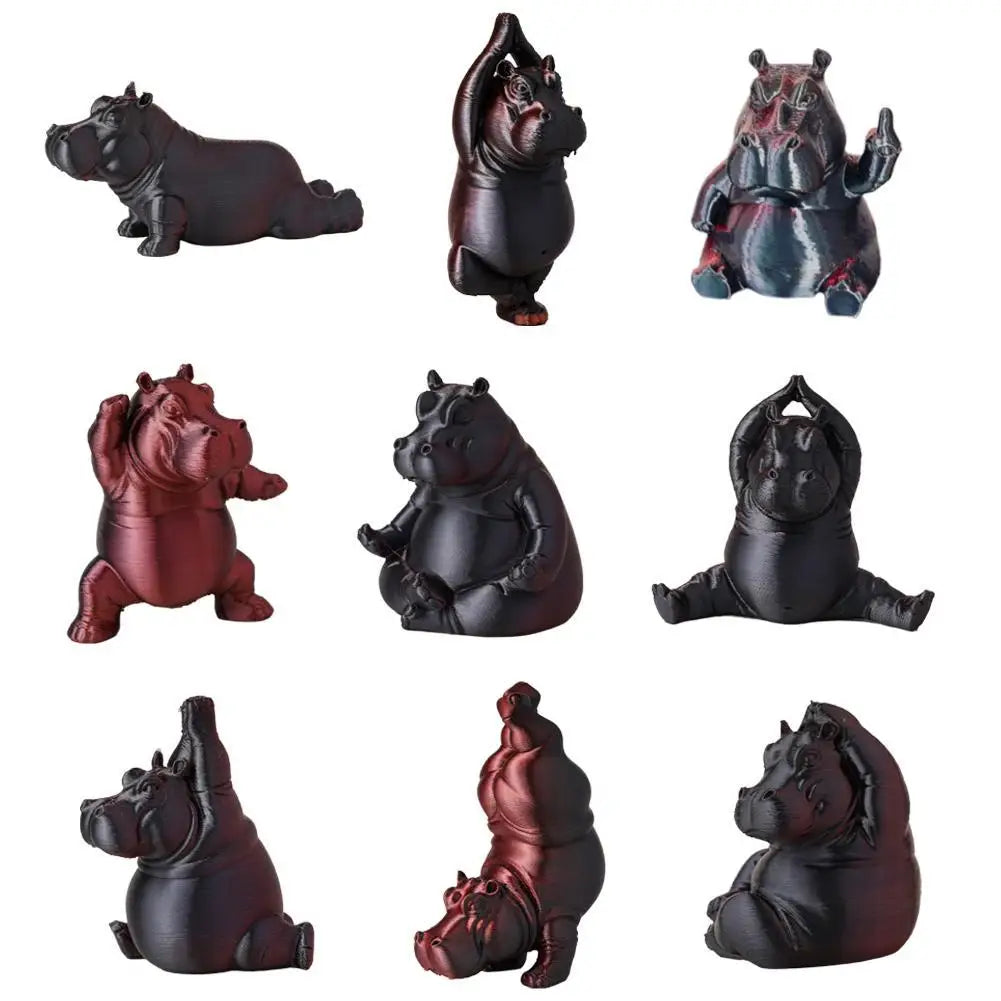 statuette hippopotame résine noire détaillée pose humoristique décoration cadeau articulée.textureGranulee