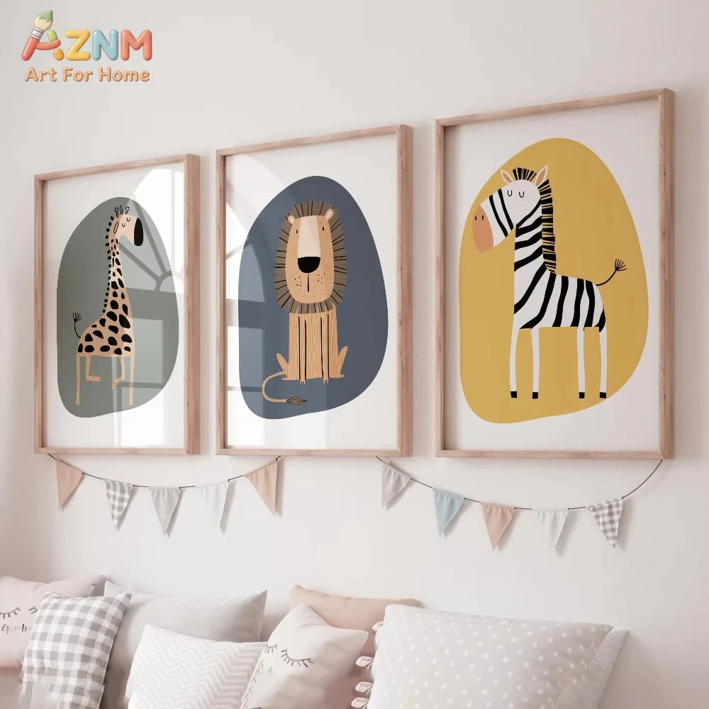 affiches animaux mignons girafe lion éléphant moderne décoration enfant sans cadre encre imperméable toile