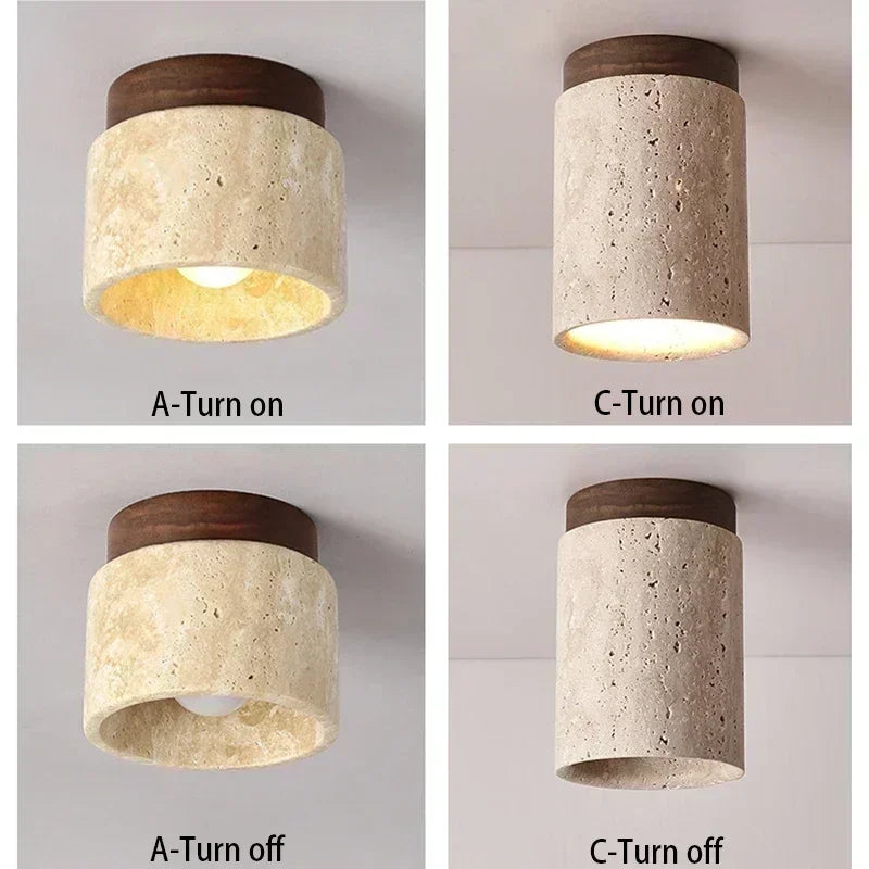lampe moderne bois beige brun foncé texture granulée lumière chaude neutre blanc