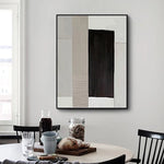 tableau abstrait moderne toile couleur noir beige geometrie minimaliste deco salon vertical