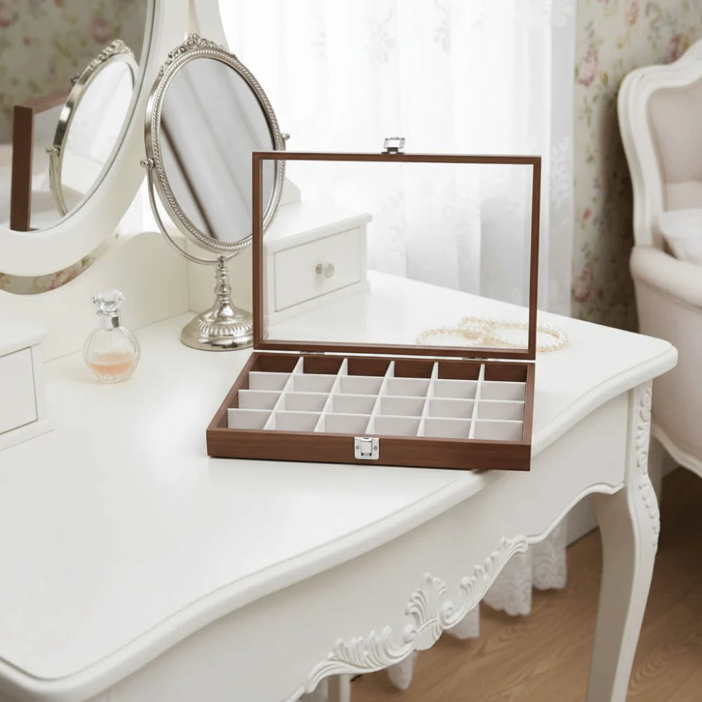 boîte bijoux moderne blanc marron neutre réutilisable clapets 12 18 24 30 grilles