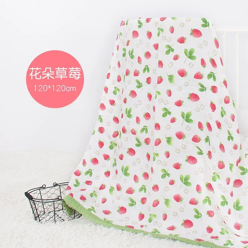 couverture bébé deux couches coton bambou motif floral moderne opacité verte blanc roseclair