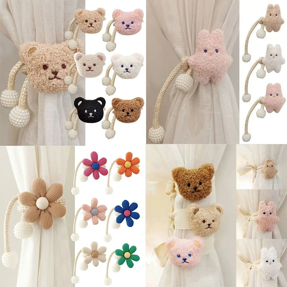 rideau fleuri accessoire fenêtre ours coton moderne beige blanc opacité