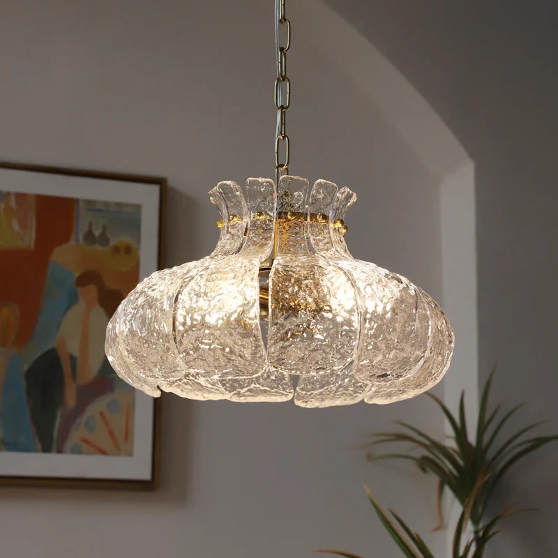 suspension lumineuse moderne vintage verre dépoli cuivre poli transparent doré chambre restaurant