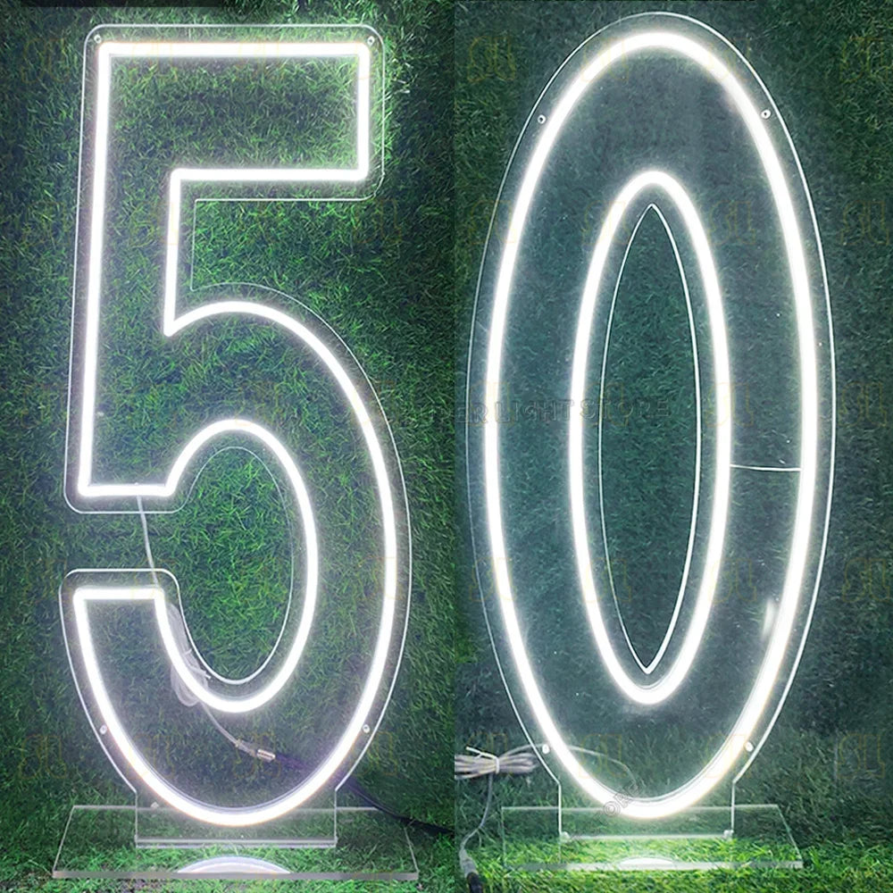 Enseigne LED néon numéro 2 rose 70 cm mariage