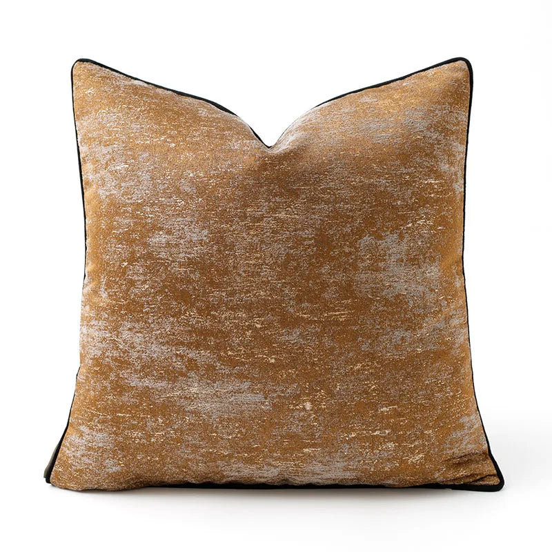 coussin carré brodé fleur dorée nordique marron clair noir élégant décoration maison 45x45cm 50x50cm