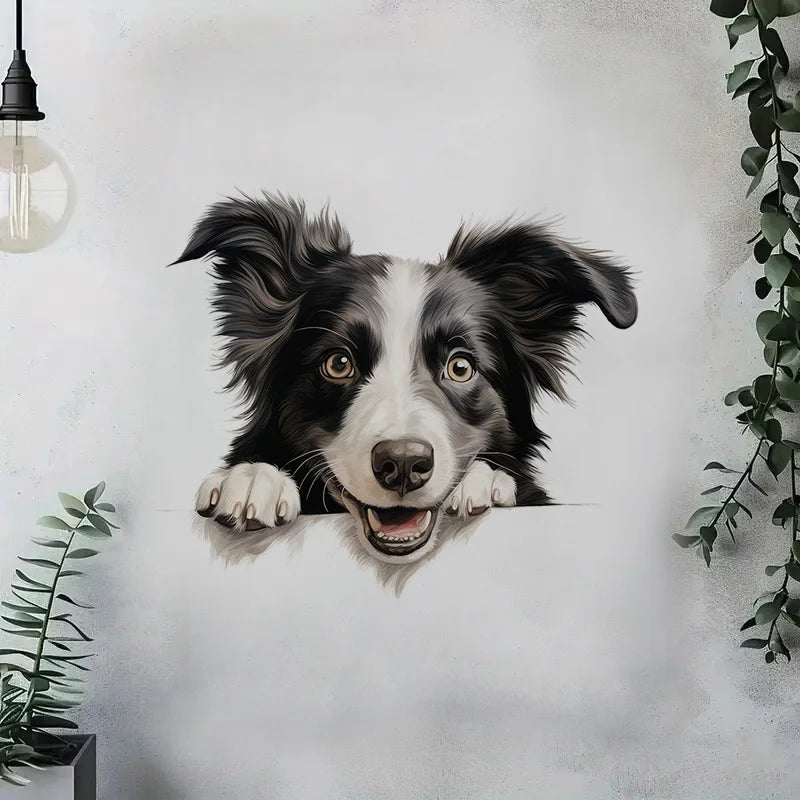 sticker mural border collie adhésif animal compagnie moderne chambre toilette décoration intérieur vinyle pvc