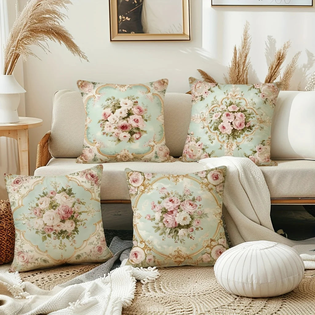 taies d'oreiller motif floral vintage rose blanche zip closure decoration chambre maison