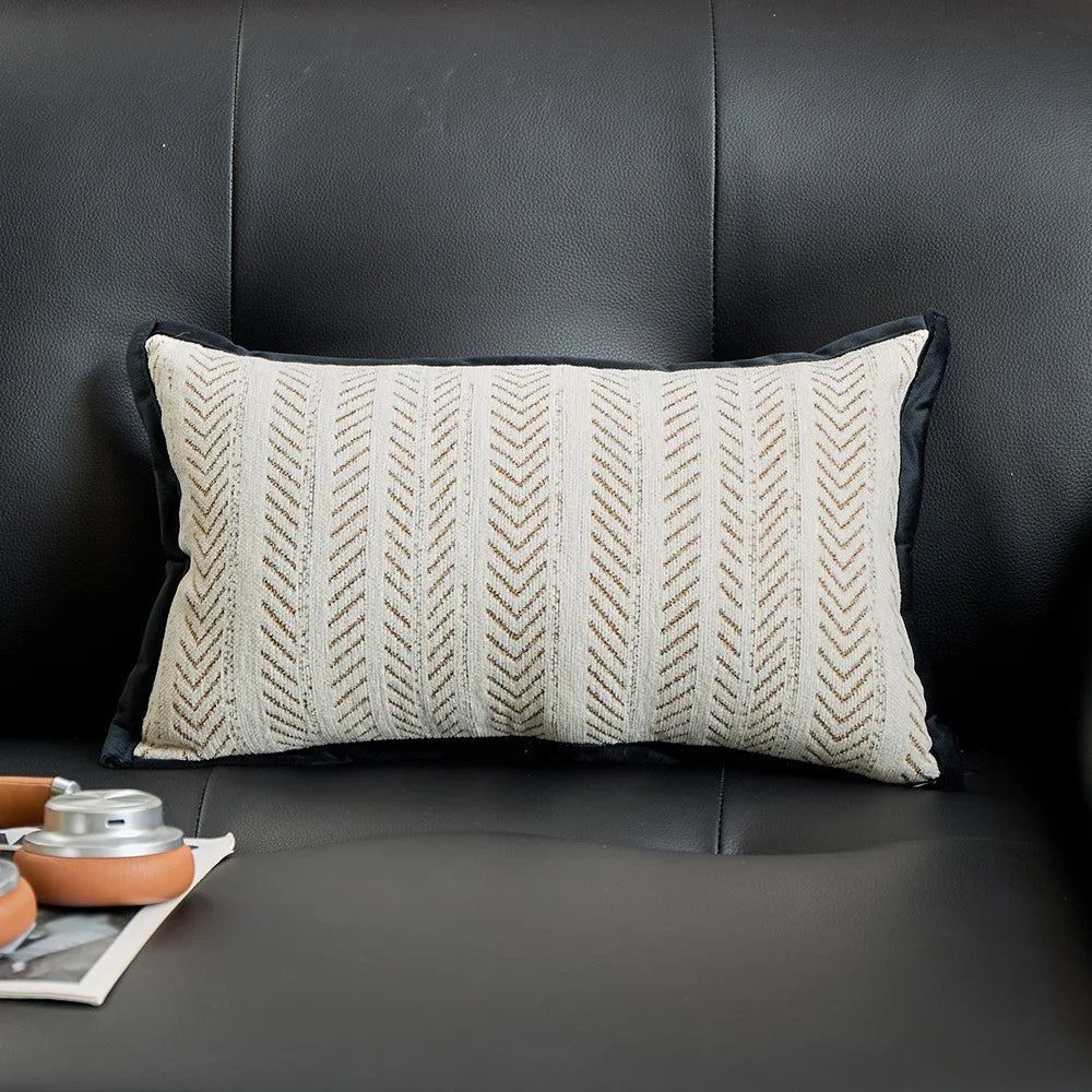 taies d'oreiller jacquard moderne rayures noires beige vert olive maison décoration écologique non toxique