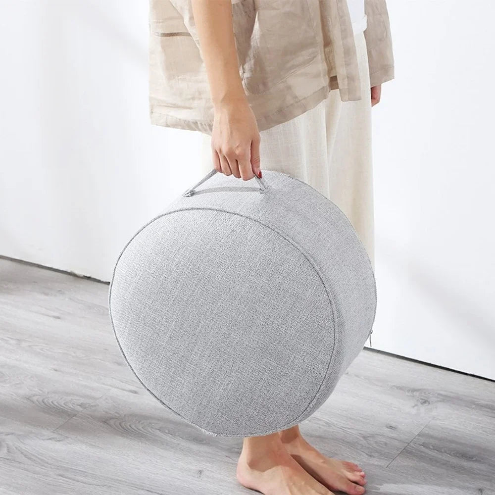 coussin rond lin mousse pu amovible lavable couleur beige orange décoration zen
